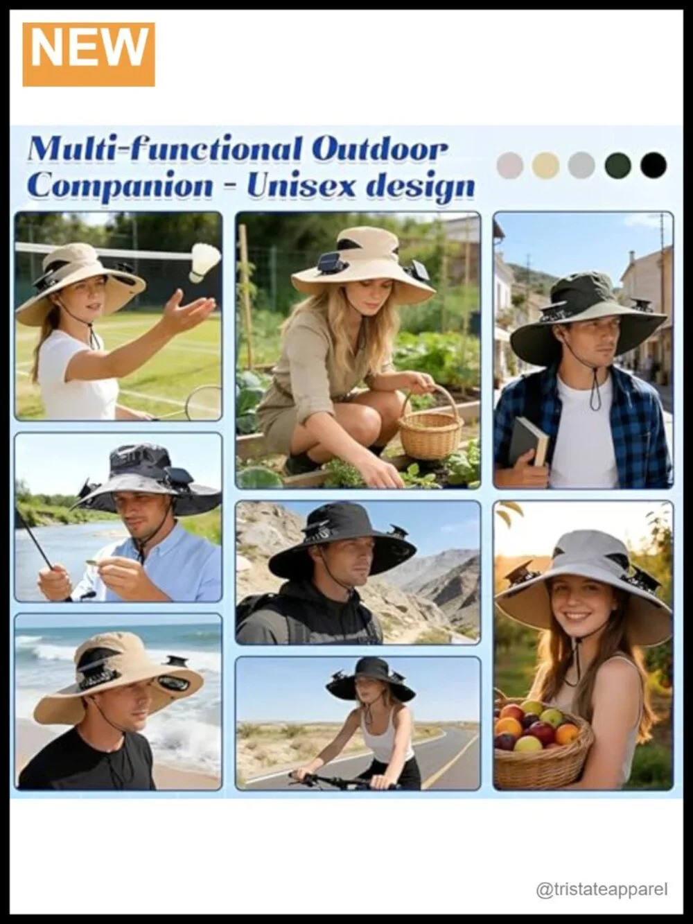 Solar Powered Hat with Fan, UPF 50+ Wide Brim Sun Hat for Hiking Camping Fishing